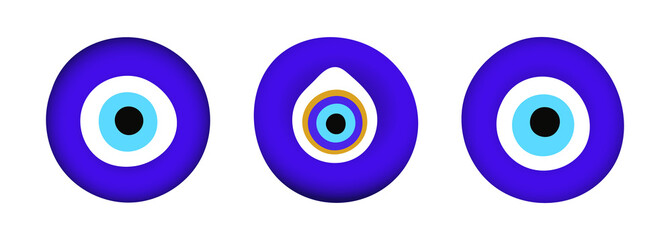 Blue oriental evil eye symbol amulet flat style design vector illustration isolated on white background. Greek or turkish nazar protection talisman.