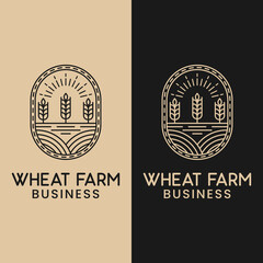 Wheat Rice Grain Farm Land Agriculture Linear Line Outline Luxury Vintage Hipster Retro Logo Design.