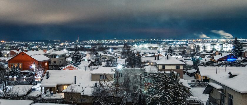 A winter night panorama of the Russian town of Orel, Russia.