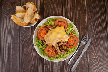 Sandwich on the plate - Salad with cheese and chicken