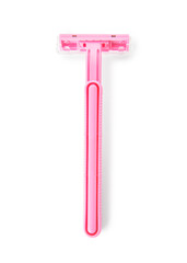 Pink razor for hair removal on white background