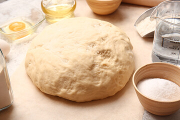 Composition with fresh dough on light background