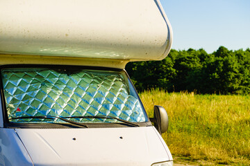 Camper with internal thermal screen blind at window
