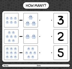 How many counting game with ghost. worksheet for preschool kids, kids activity sheet