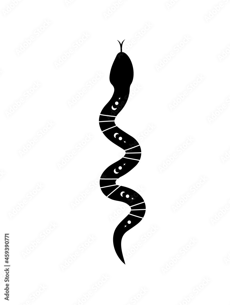 Wall mural magic snake in boho style with moon. mystical symbol in a trendy minimalist style. esoteric vector i