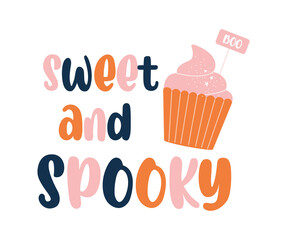 Baby halloween quote vector lettering design, sweet and spooky
