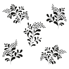 A pattern of thin graceful twigs with berries, a contour drawing in black on white, a vegetable drawing for decorating a background or textiles