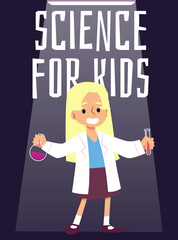Education and science for kids banner or poster flat vector illustration.