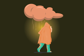 people using rain coat with cloud rain vector illustration