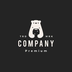 polar bear honey hive bee hipster vintage logo vector icon illustration