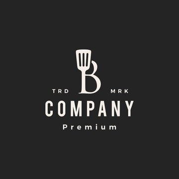 b letter mark spatula kitchen chef cook hipster vintage logo vector icon illustration