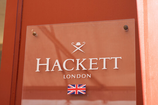 Hackett London logo and sign text front of store fashion brand clothing gb boutique