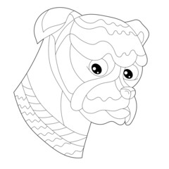 Contour linear illustration for coloring book with decorative dog head. Beautiful pet, animal,  anti stress picture. Line art design for adult or kids  in zen-tangle style, tattoo and coloring page.