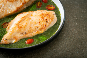 grilled chicken steak with pesto sauce
