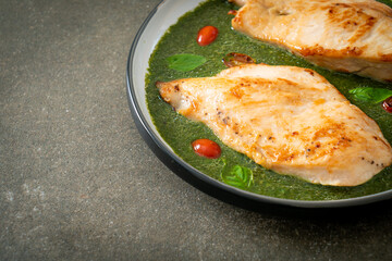 grilled chicken steak with pesto sauce