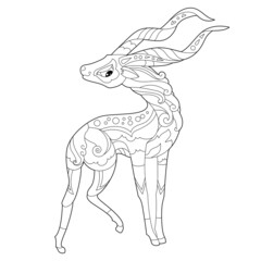 Contour linear illustration for coloring book with decorative gazelle. Beautiful animal,  anti stress picture. Line art design for adult or kids  in zen-tangle style, tattoo and coloring page.