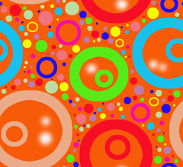 Fototapeta premium Abstract geometric pattern of multicolored circles on an orange background.Seamless background.
