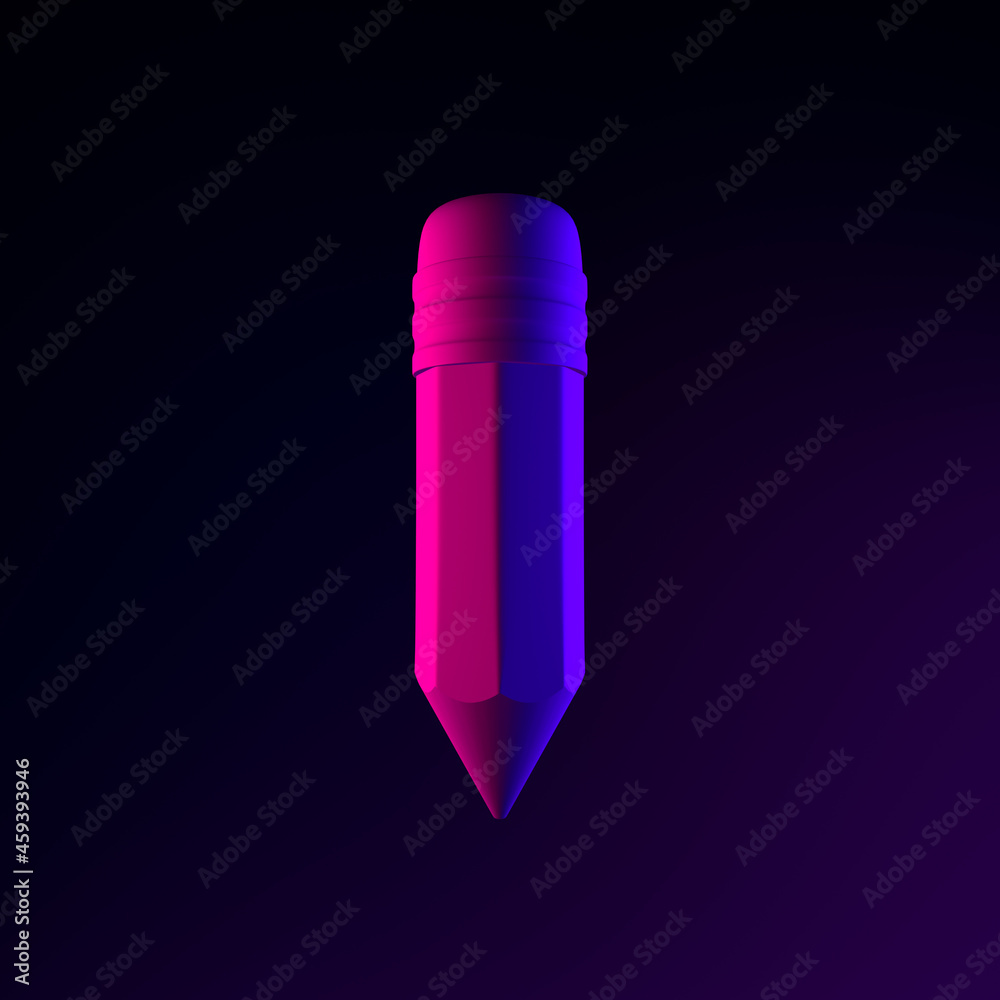 Poster pencil neon icon. 3d rendering ui ux interface element. dark glowing symbol.