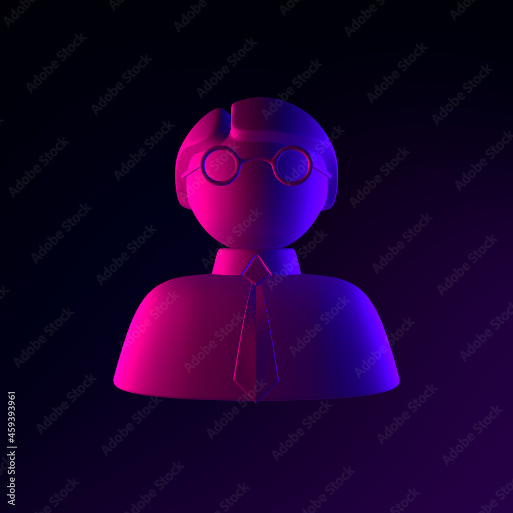 Poster man neon icon. 3d rendering ui ux interface element. dark glowing symbol.