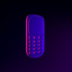 Neon mobile phone icon. 3d rendering ui ux interface element. Dark glowing symbol.