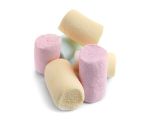 Colorful tasty marshmallows on white background