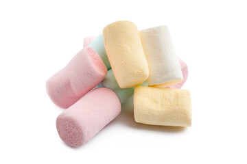 Fototapeta na wymiar Colorful sweet marshmallows on white background
