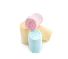 Colorful sweet marshmallows on white background