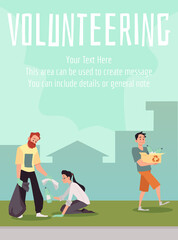 Eco volunteering banner for streets cleaning up, flat vector illustration.