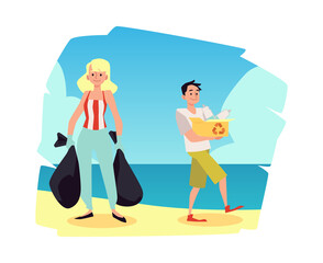 Environment conservation and coastal cleanup, flat vector illustration isolated.