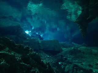 Dos Ojos Cenote , Underwater Cave diving in Yucatan Mexico