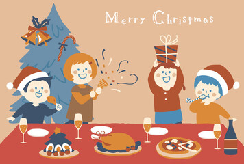 クリスマスパーティーをする子供たちのイラスト
