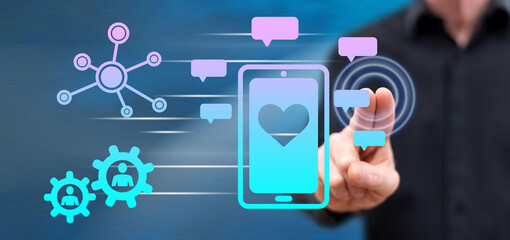 Man touching a social networking concept