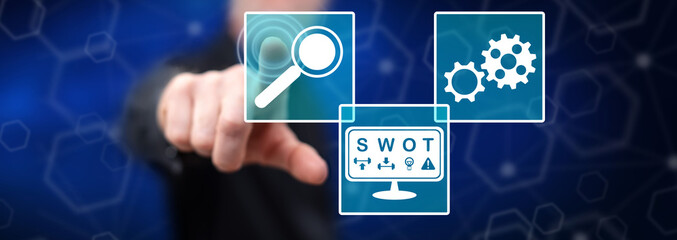 Man touching a swot concept