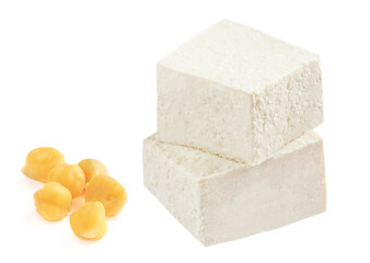 Tofu isolated on white background. Tofu cheese Closeup .