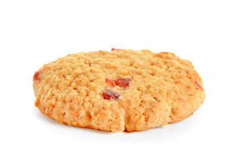 Tasty cranberry cookie on white background