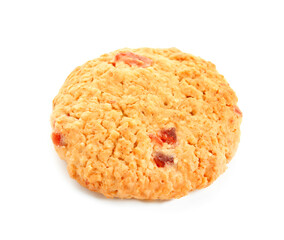 Tasty cranberry cookie on white background