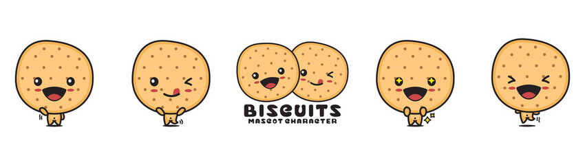 cute biscuits mascot, snack cartoon illustration, with different facial expressions and poses
