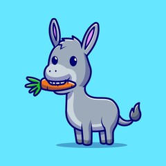 Obraz na płótnie Canvas Cute Donkey Eating Carrot Cartoon Vector Icon Illustration. Animal Food Icon Concept Isolated Premium Vector. Flat Cartoon Style 