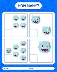 How many counting game with zombie. worksheet for preschool kids, kids activity sheet