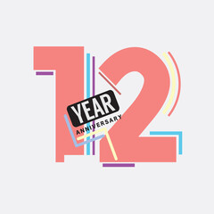 12th Years Anniversary Logo Birthday Celebration Abstract Design Vector Illustration.