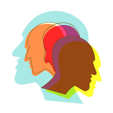 People prophile heads. Schizophrenia concept, symbol of depresion, dementia. Vector ilustration.