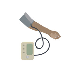 A dark skinned hand and a tonometer with empty monitor. Flat vector medical illustration.