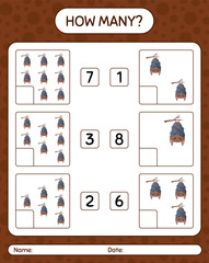 How many counting game with bat. worksheet for preschool kids, kids activity sheet