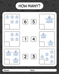 How many counting game with ghost. worksheet for preschool kids, kids activity sheet