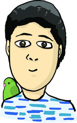 portrait of asian people with his bird standon his shoulder