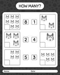 How many counting game with wolf. worksheet for preschool kids, kids activity sheet