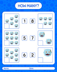How many counting game with zombie. worksheet for preschool kids, kids activity sheet