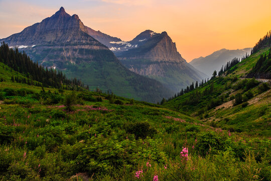 Sunset on the Mountains, Glacier National Park, Montana