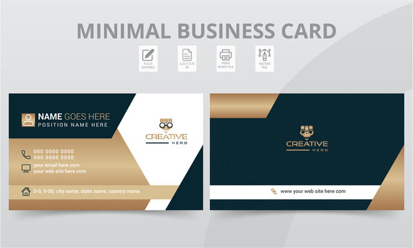 Double sided landscape creative business card layout print templates. Modern clean personal use visiting cards or name cards horizontal design.