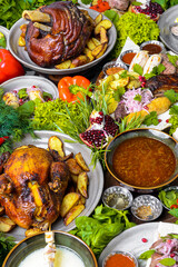 a lot of food on the table. Georgian cuisine.